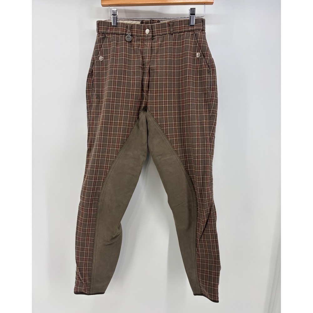 Pikeur Riding Breeches Women's 28 Brown Plaid Full Leather Seat Equestrian